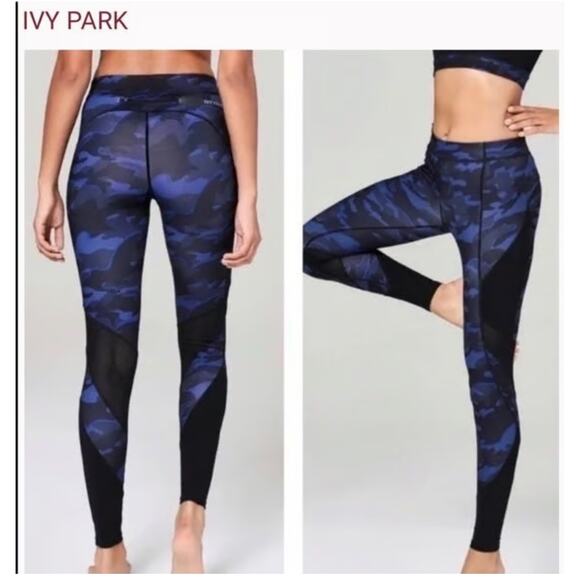 NWOT Ivy Park Beyoncé Leggings Blue Camo Mesh Panels Camouflage 7/8 Size Large - Picture 1 of 11